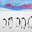 Sechs Kaiser-<br>pinguine in Eislandschaft