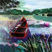 Rotes Boot im Schilf